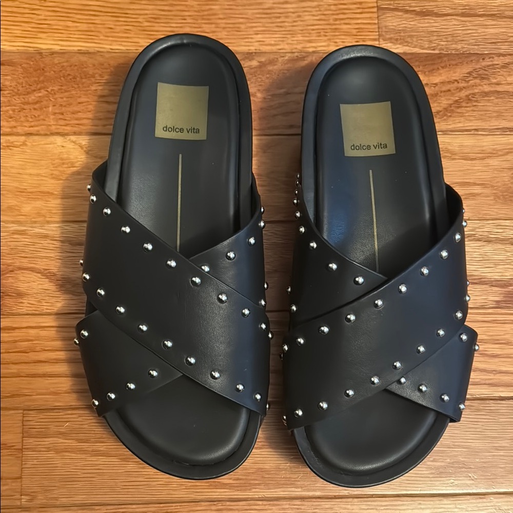 Dolce Vita Black Studded Slides
